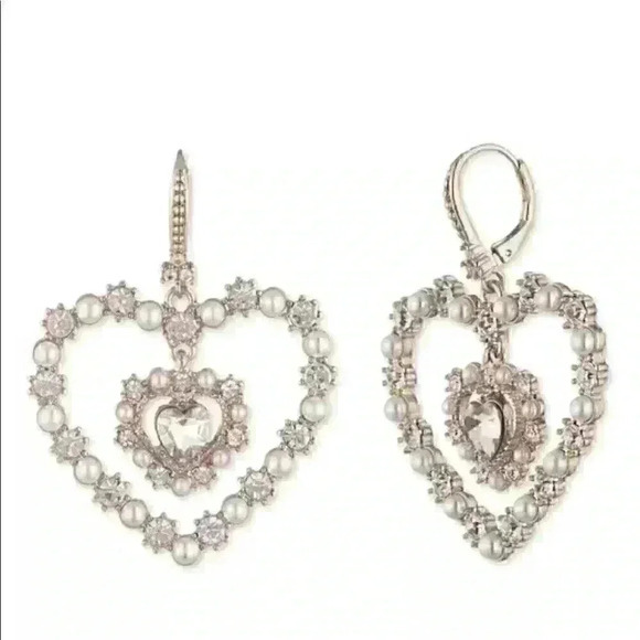 Marchesa Gold Tone Heart Drop Earrings - Picture 3 of 4